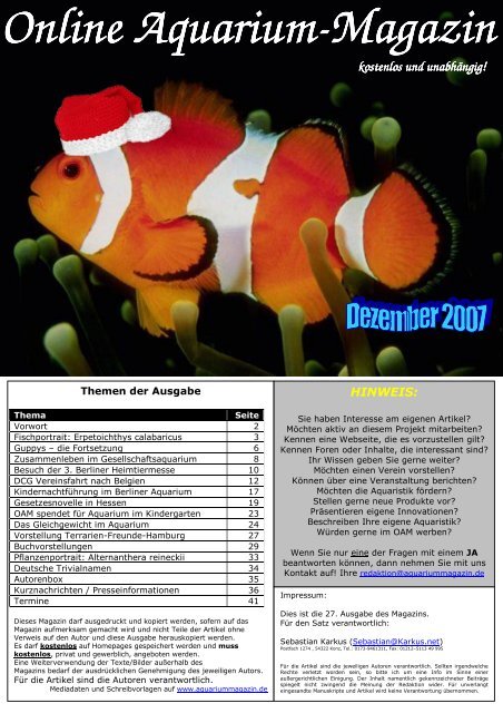 Online Aquarium Online Aquarium-Magazin kostenlos und
