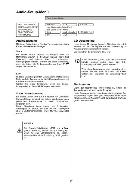 B BETRIEBSANLEITUNG K1 AV - T+A Elektroakustik