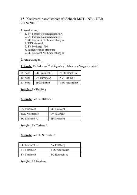 15. Kreisvereinsmeisterschaft Schach MST - NB - UER 2009/2010