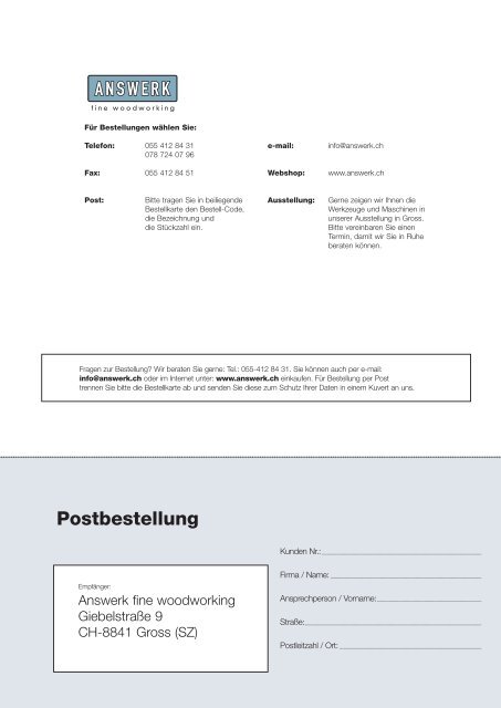 Postbestellung - ANSWERK fine woodworking