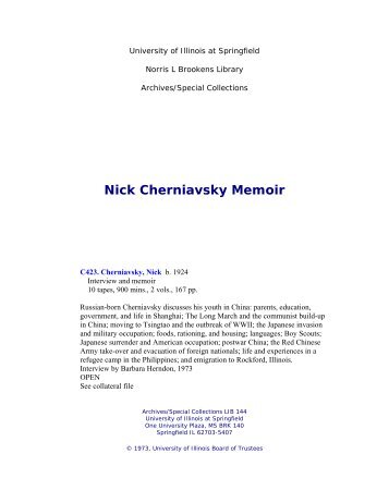 Nick Cherniavsky Memoir - University of Illinois Springfield