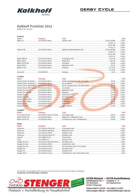 Kalkhoff Preisliste 2013