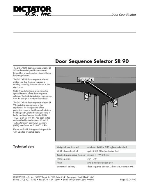 Door Sequence Selector SR 90 - Dictator