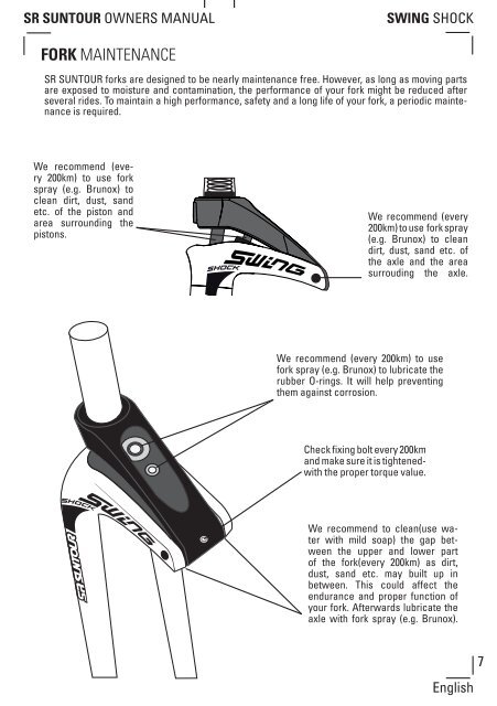 SR SUNTOUR SWING SHOCK OWNERS MANUAL 2011