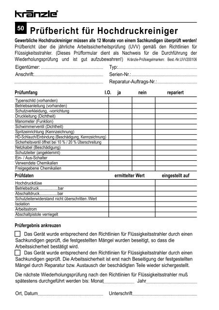 Betriebsanleitung - Kränzle Schweiz AG