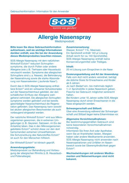 Allergie Nasenspray - SOS ...kommt wie gerufen!