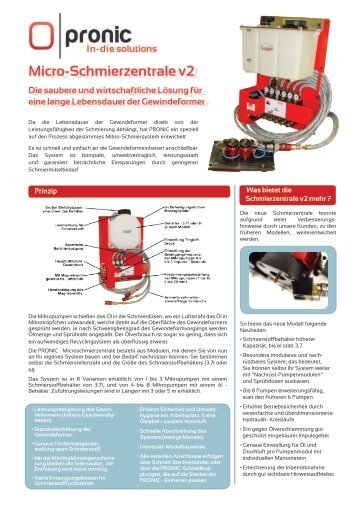 Micro-Schmierzentrale v2 Die saubere und wirtschaftliche ... - Pronic