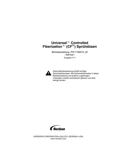 Universal CF Sprühdüsen - Nordson eManuals! - Nordson Corporation