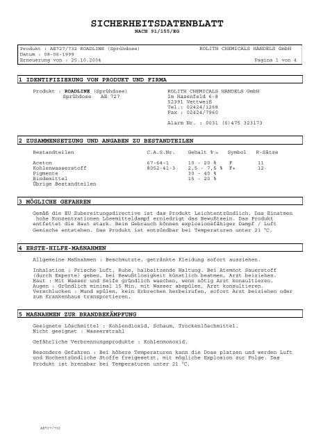 SICHERHEITSDATENBLATT - Rolith Chemicals GmbH