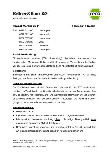 Arecal Marker 360° Technische Daten - Kellner & Kunz AG