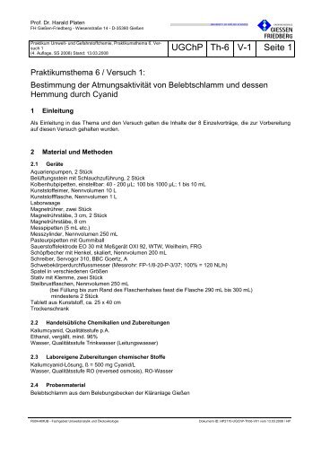 UGCh-Th06-V1: Bestimmung der Atmungsaktivität von Belebtschlamm