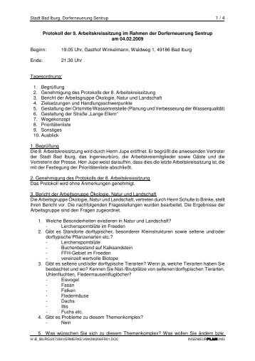 1 / 4 Protokoll der 9. Arbeitskreissitzung im Rahmen der ... - Bad Iburg