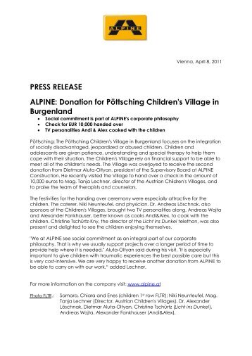 PRESS RELEASE ALPINE: Donation for P