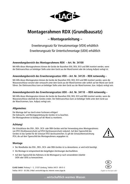 Montagerahmen RDX (Grundbausatz) - Clage GmbH