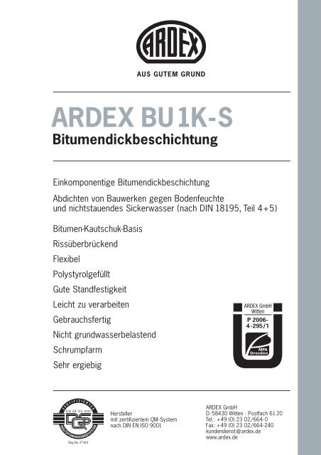 ARDEX BU1K-S Bitumendickbeschichtung