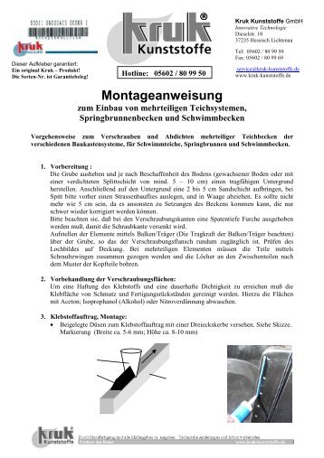 Montageanweisung zum Einbau von mehrteiligen Teichsystemen ...