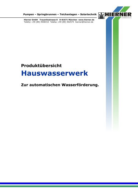 Produktübersicht Hauswasserwerk Zur ... - Hierner GmbH