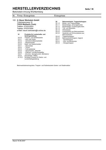 HERSTELLERVERZEICHNIS - Betonbauteile Baden-Württemberg