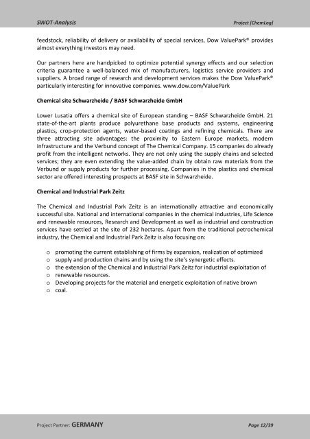 SWOT‐Analysis Chemical Logistics: Germany - Central Europe