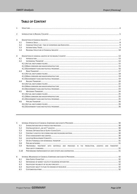 SWOT‐Analysis Chemical Logistics: Germany - Central Europe