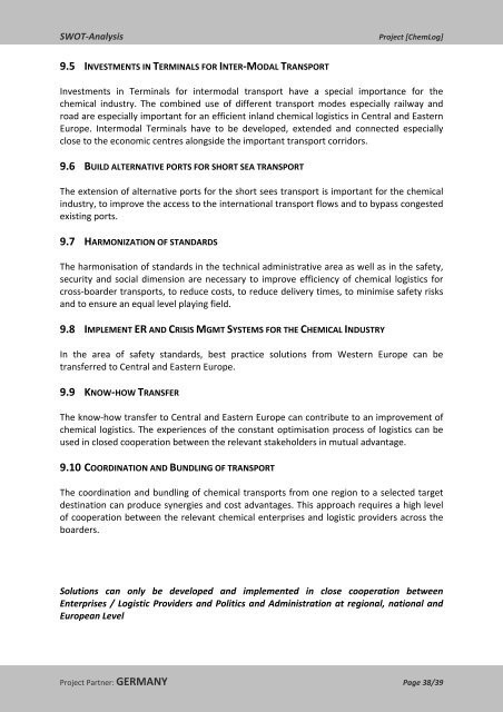 SWOT‐Analysis Chemical Logistics: Germany - Central Europe