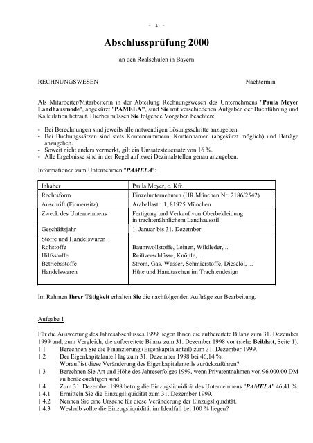 Abschlussprüfung 2000 Bayern
