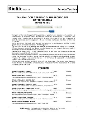 BiolifeItaliana Srl Scheda Tecnica