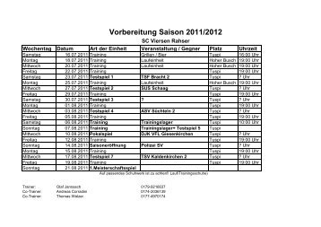 Vorbereitung Saison 2011/2012 - SC Viersen-Rahser 1954 eV