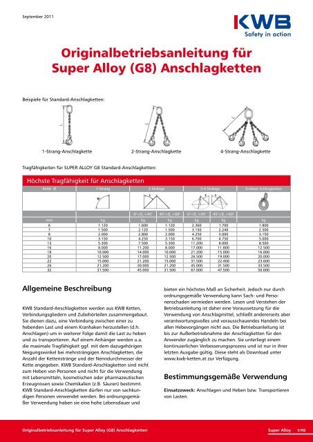 Originalbetriebsanleitung für Super Alloy (G8) Anschlagketten - KWB