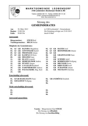 Sitzung des GEMEINDERATES - Marktgemeinde Leobendorf