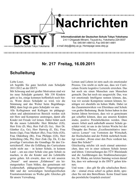 Nr. 49, Mittwoch, 21.09.94 - Deutsche Schule Tokyo Yokohama