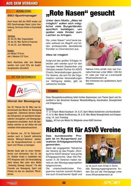 Anm.: Bereits in der der Dezemberausgabe 2009 - ASVÖ Burgenland