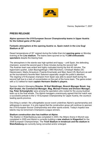 PRESS RELEASE - ALPINE Bau Gmbh