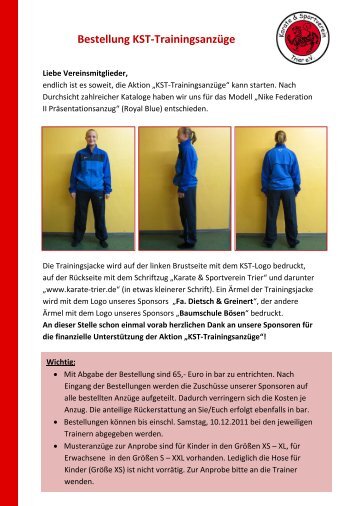 Bestellung KST-Trainingsanzüge - Karate & Sportverein Trier