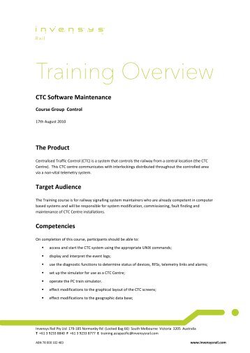 CTC Software Maintenance - Invensys Rail