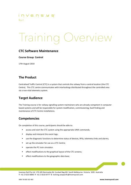 CTC Software Maintenance - Invensys Rail