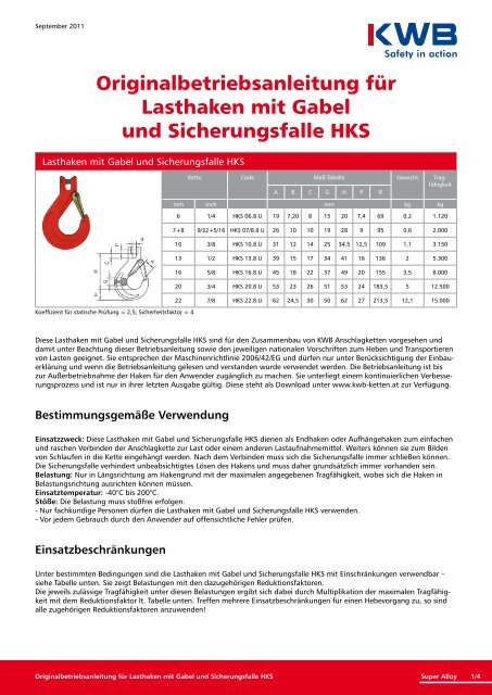 Lasthaken mit Gabel und Sicherungsfalle HKS downloaden ... - KWB