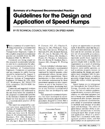 Guidelines for the Design and Application ofSpeed Humps