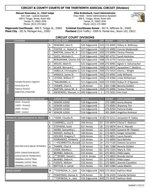 CIRCUIT COURT DIVISIONS - Thirteenth Judicial Circuit