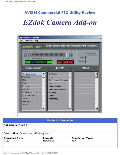 AVSIM Commercial FSX Utility Review EZdok Camera Add-on
