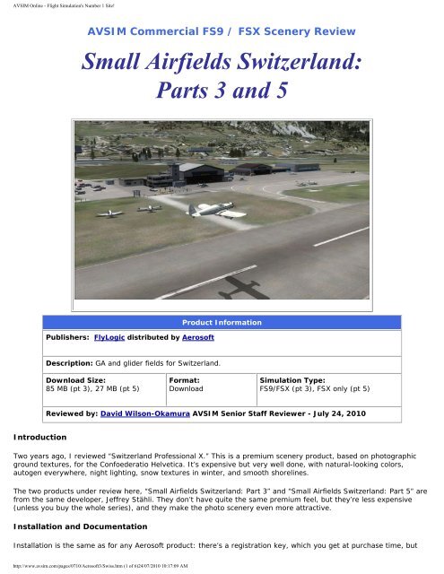 Small Airfields Switzerland - Front Page - AVSIM