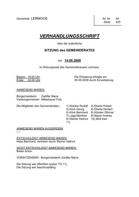 VERHANDLUNGSSCHRIFT - Gemeinde Lermoos