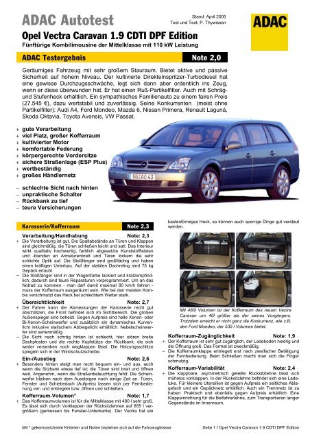 ADAC Autotest Opel Vectra Caravan 1.9 CDTI DPF