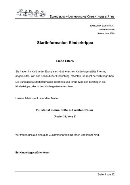 Startinformation Kinderkrippe - Evangelische Kirche in Freising