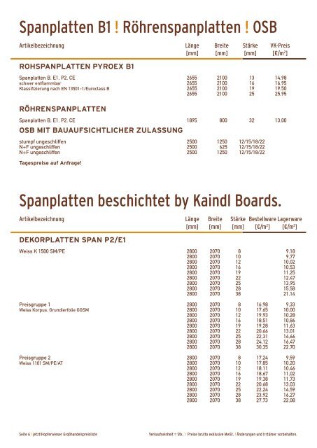 Holz & Holzwerkstoffe Großhandelspreisliste - Hopferwieser AG