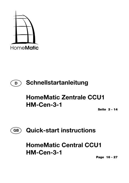 Schnellstartanleitung HomeMatic Zentrale CCU1 HM-Cen-3-1 ... - ELV