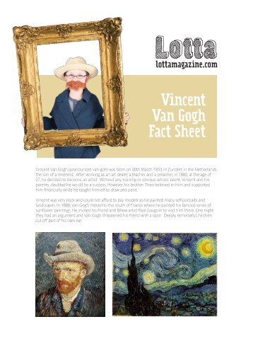 Vincent Van Gogh Fact Sheet - Lotta Magazine