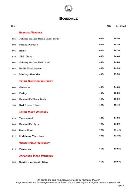 the menu - Shop - Boisdale