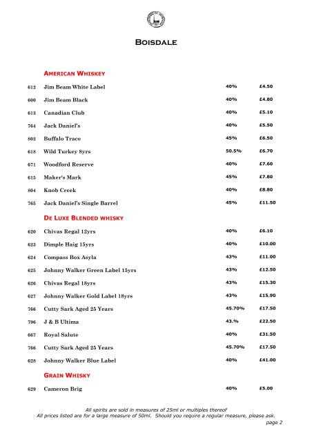 the menu - Shop - Boisdale