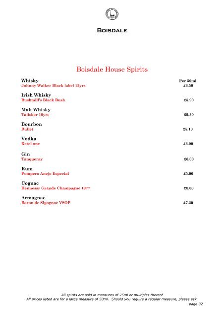 the menu - Shop - Boisdale